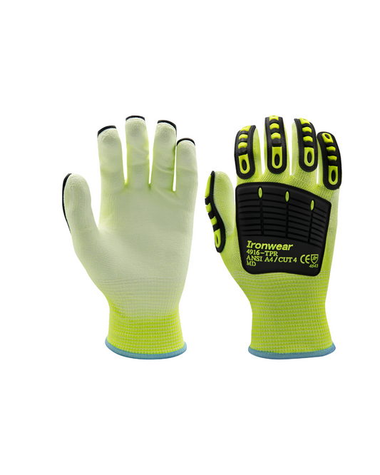 Hi Vis HPPE Impact A4 Cut Gloves w/ Polyurethane Palm, Ironwear 4916-TPR