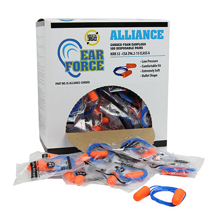 Ear Plugs, Foam, Corded, Alliance, 100/PR per Box NRR32