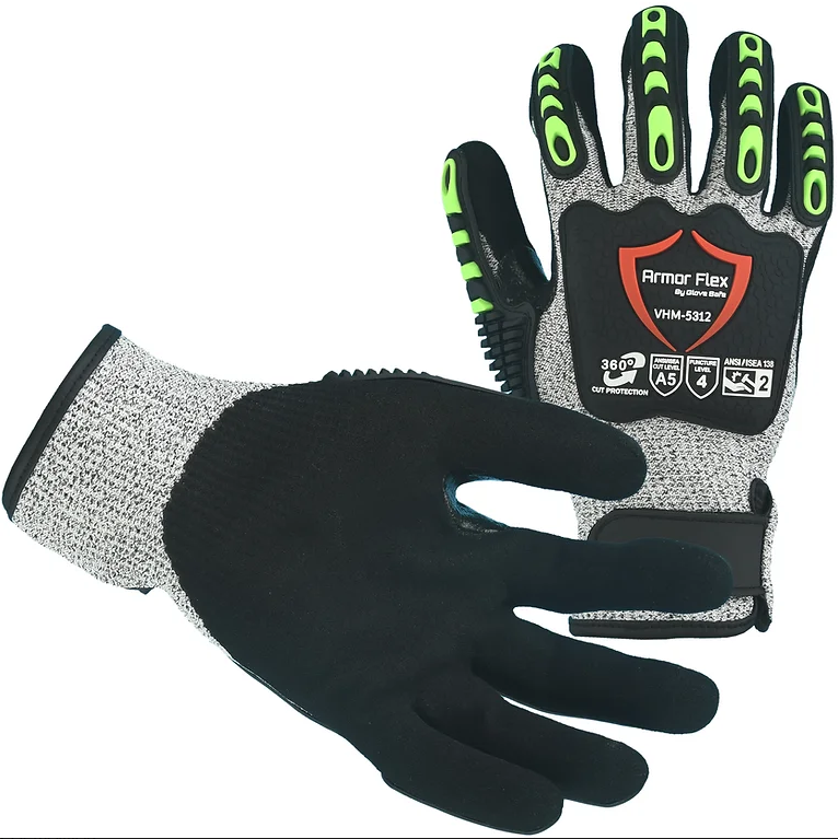 Nylon Impact Glove, Nitrile Sandy Palm, Cut 5, VHM-5312