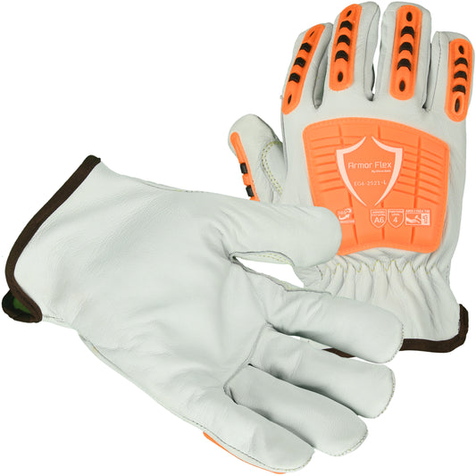 Leather Impact Glove, Cut 6 Protection with Hi-Viz Orange TPR, EG6-2521