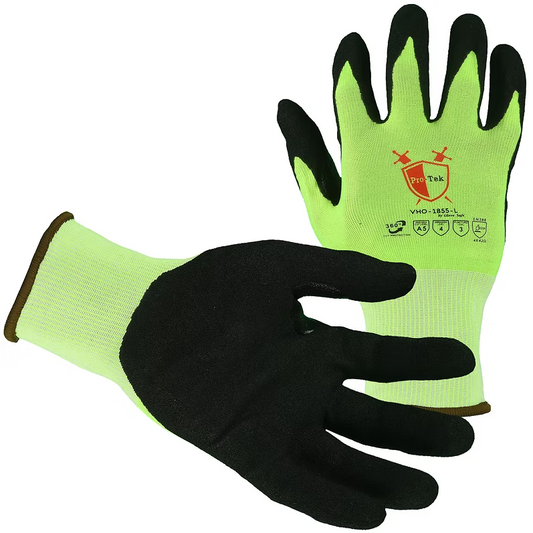 18 gauge Cut Resistant, Glove, A5, Sandy Nitrile Palm, Hi-Vis Yellow