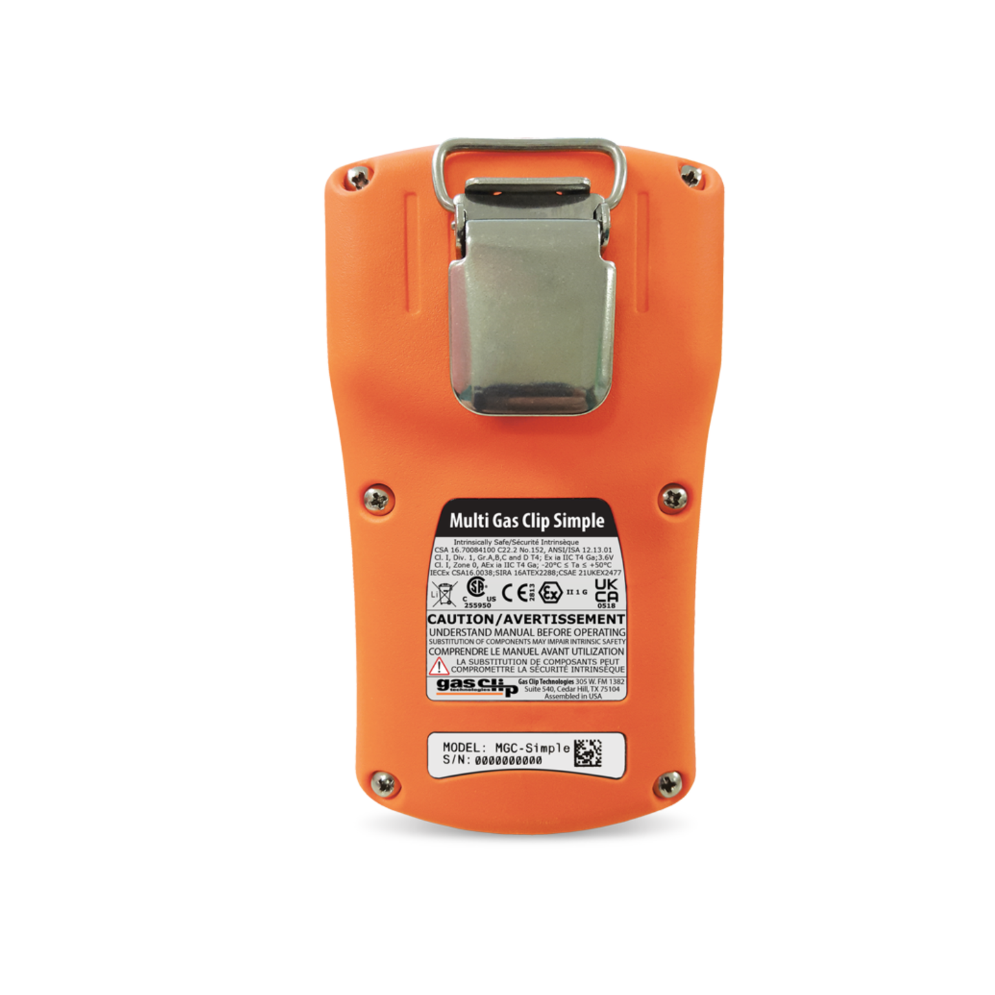 Multi Gas Clip Simple 4 Gas Monitor, 2-Year Disposable, MGC-S