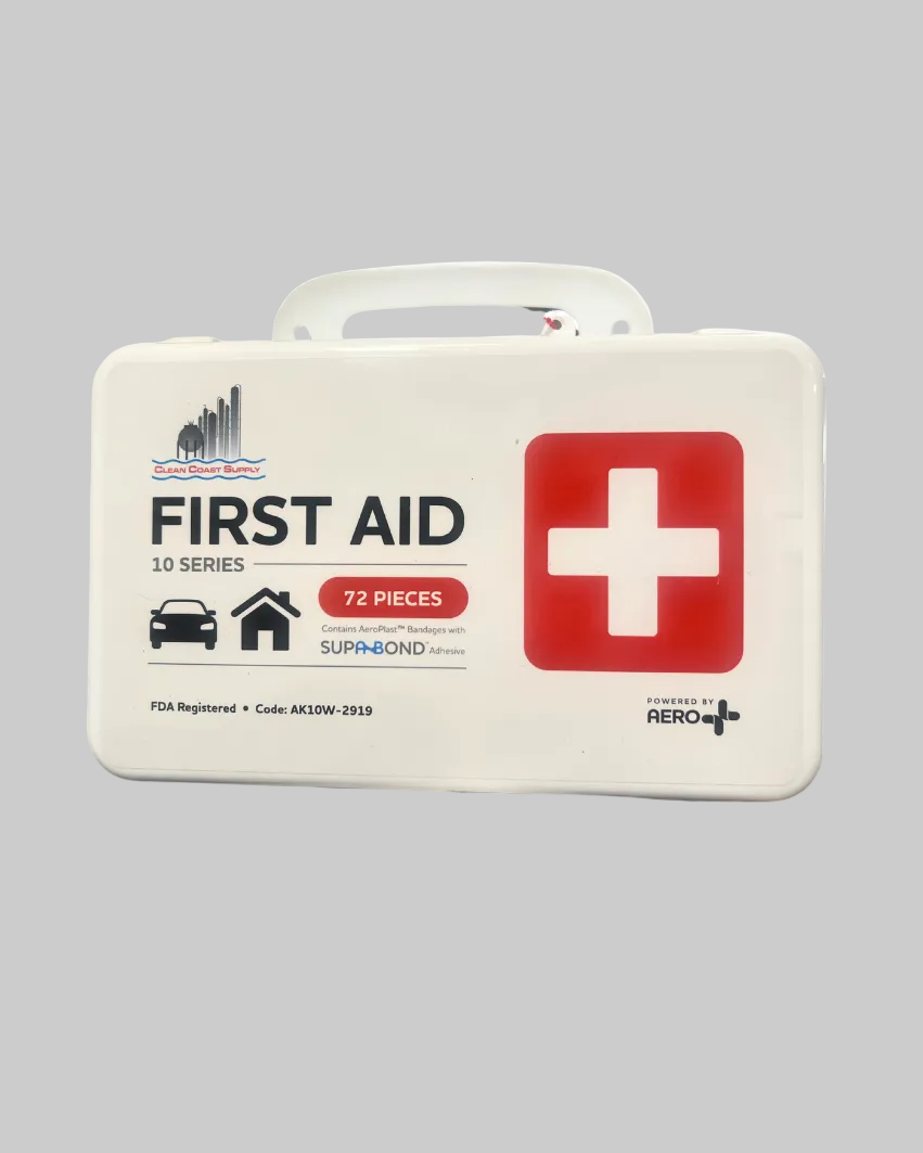 White first aid kit with red cross symbol on a white background