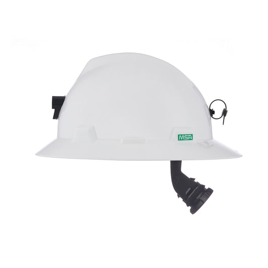 MSA V-Gard White Full Brim Hard Hat W/ Clamp & Cord Holder Sold by the Case of 20