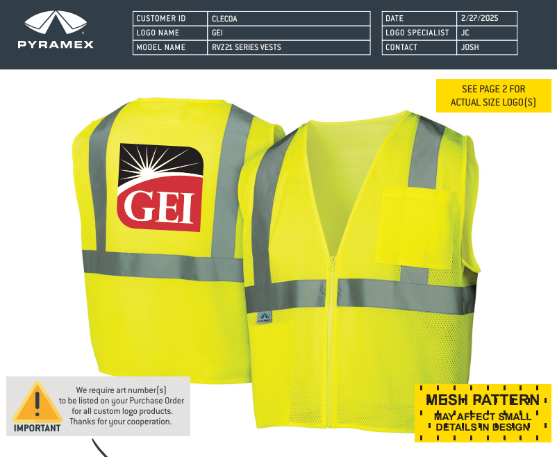 GEI Utility Logo Vest, Lime, Class 2, Mesh w/ 2 Pockets