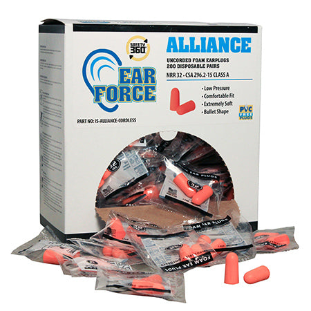 Ear Plugs, Foam, Cordless, Alliance, 100/PR per Bx, NRR32, Bullet Shape