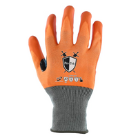 An orange and gray knit work glove with a black grip coating on the fingers, featuring the Pro Tek logo on the back of the hand, shown against a plain white background.