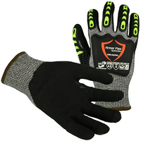 Winter Lined HPPE Impact Level 2 Glove, Cut A5, Black Sandy Nitrile Palm, Velcro Closure, S-2XL