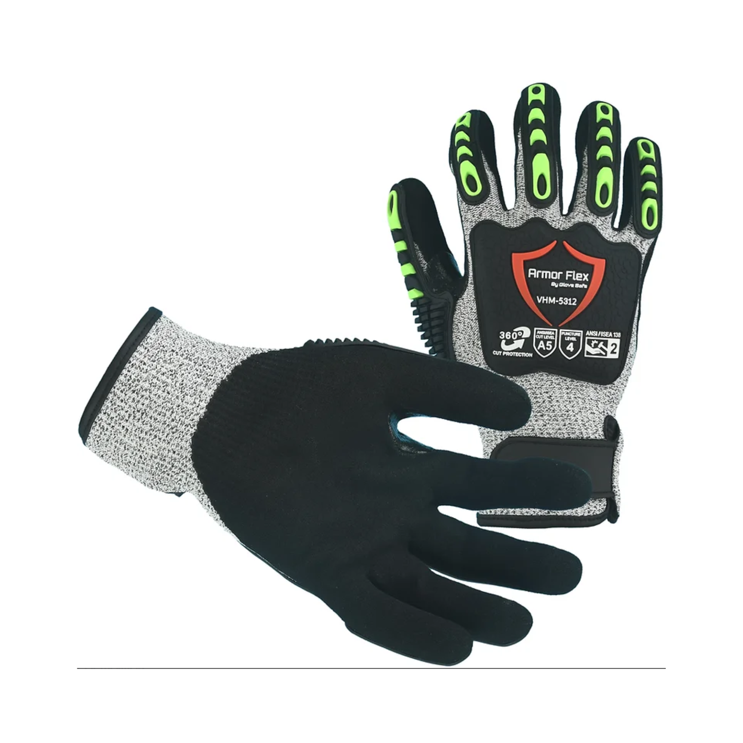 Nylon Impact Glove, Nitrile Sandy Palm, Cut 5, VHM-5312